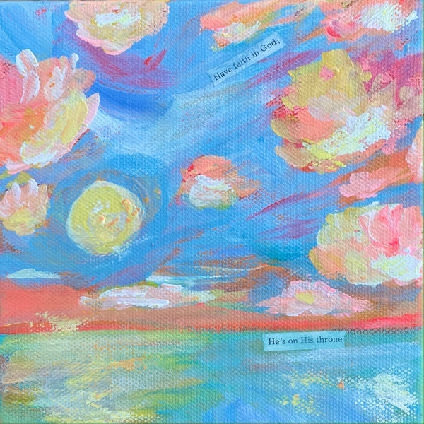 "He's on the Throne" Original Abstract Sunset Painting 6x6 inches