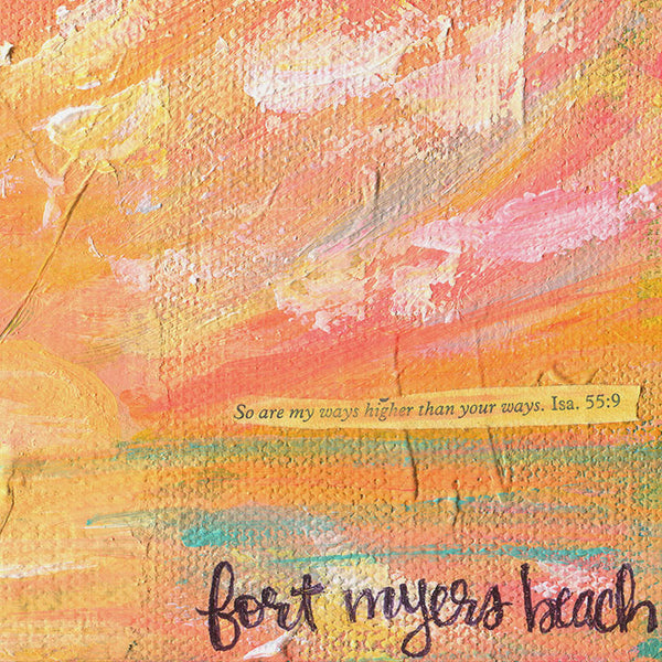 "Before the Storm" Fort Myers Beach #1 Abstract Sunset Painting 6x6 inches