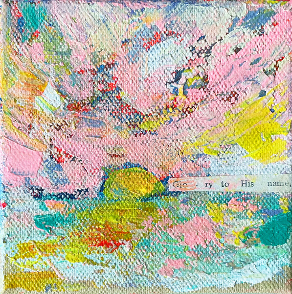"Glory to His Name" Original Abstract Sunset Painting 4x4 inches