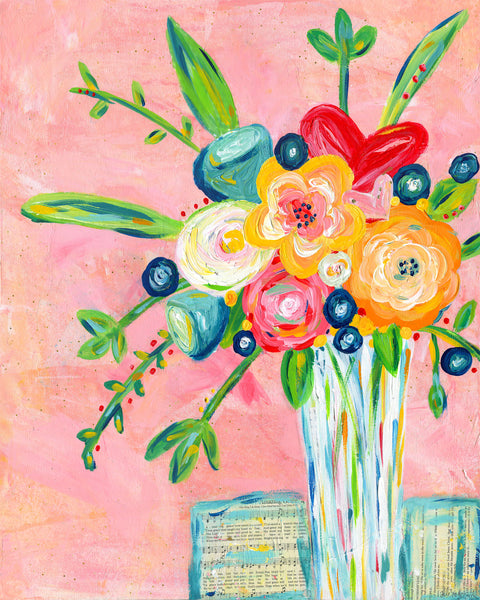 Amazing Grace colorful flower bouquet art print