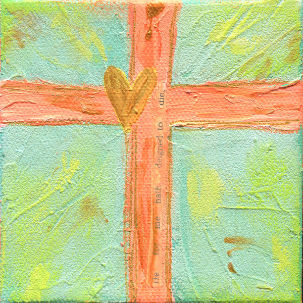 Aqua and Coral Cross "For Me" 4x4 inches: Cross Collection