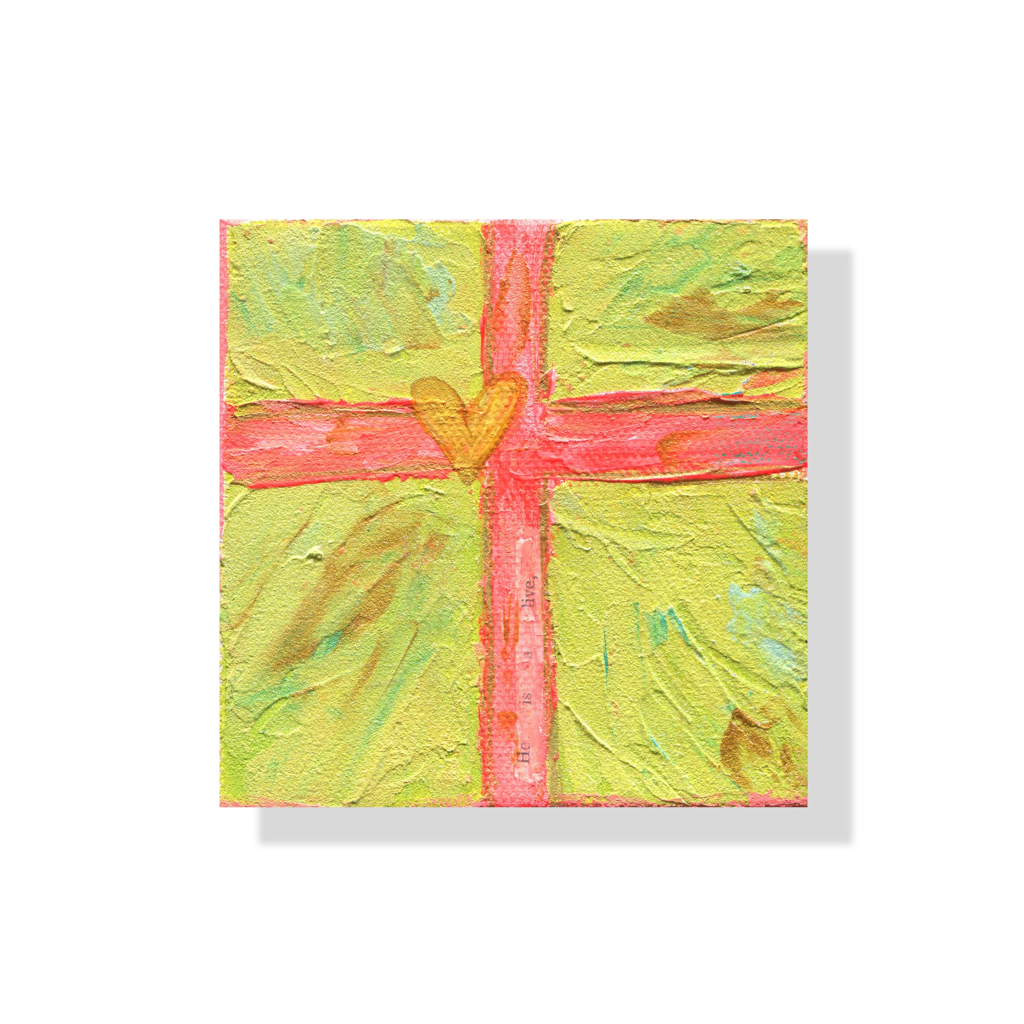 Pink and Green Cross "He is Alive" 4x4 inches: Cross Collection