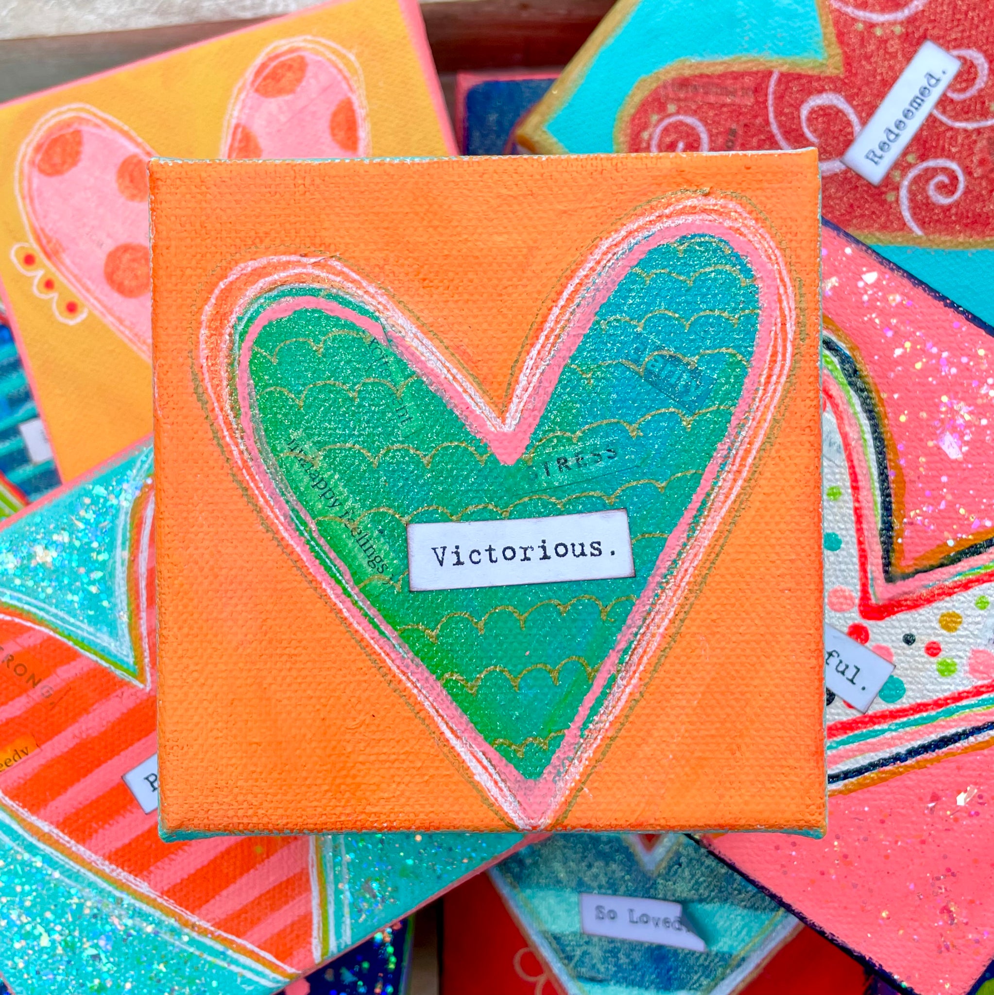 Tangerine and Aqua Waves  - Inside Out Heart Series