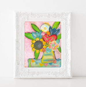 Pink pastel sunflower flower art print