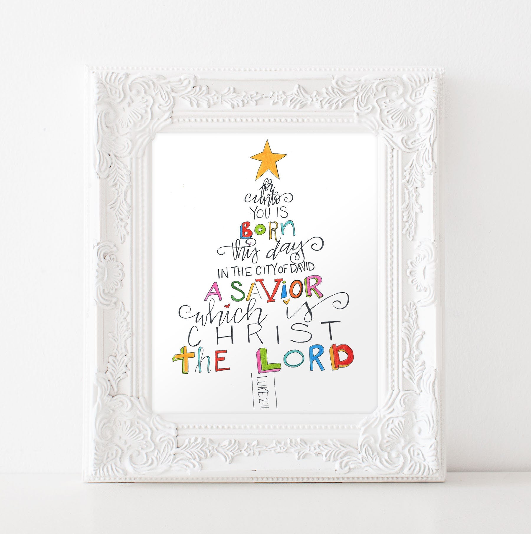 For Unto Us a Child is Born • Handlettered Christmas Printable Art • Instant Download • Holiday Wall Decor • Christmas Decor • Luke 2:11