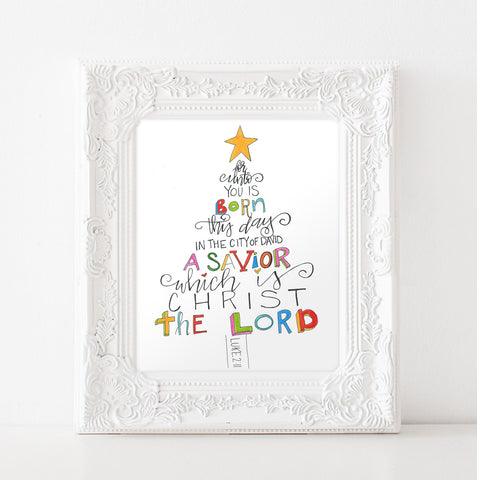For Unto Us a Child is Born • Handlettered Christmas Printable Art • Instant Download • Holiday Wall Decor • Christmas Decor • Luke 2:11