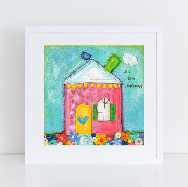 Welcome House Art Print. Original Whimsical House painting.